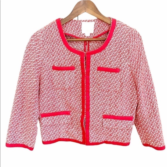 Aryn K Red Tweed 50s Inspired Clasp Closure Blazer - Picture 1 of 8